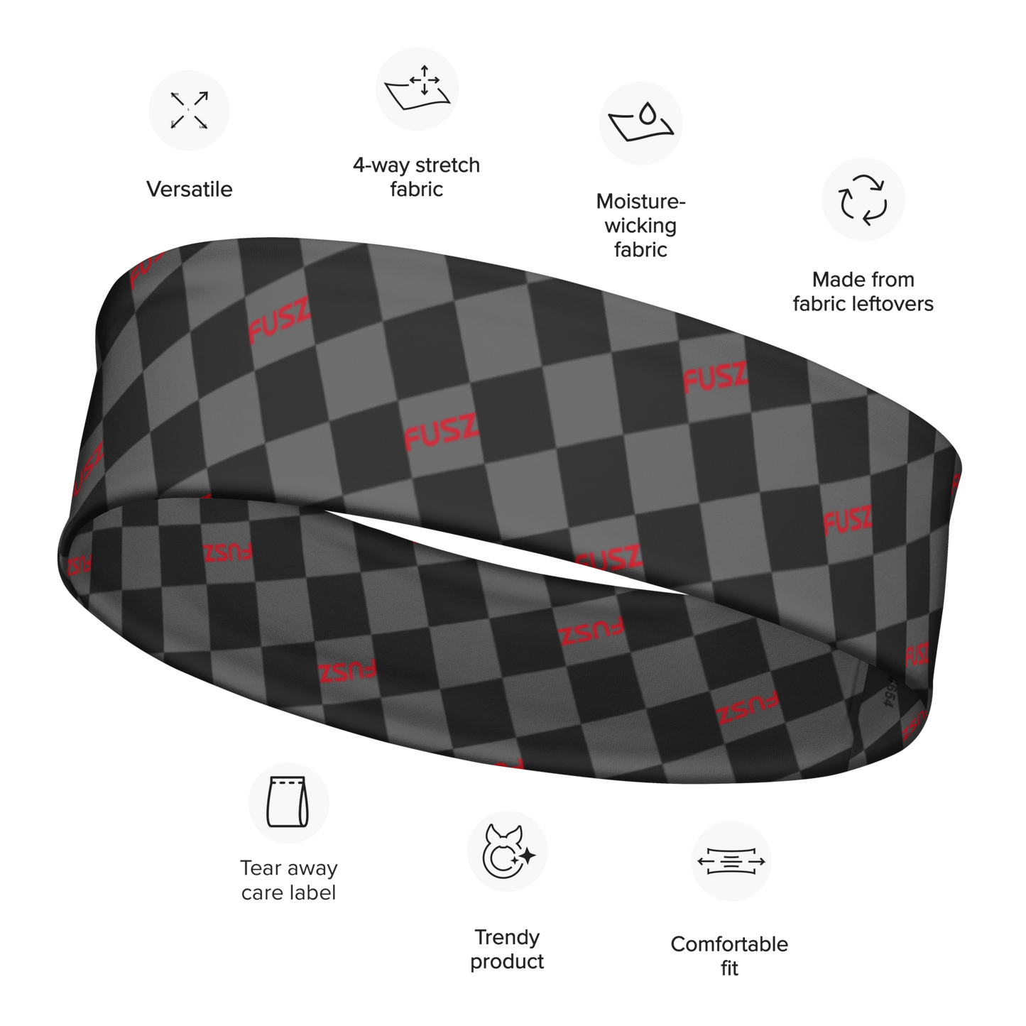 Headband - Checkered Fusz Gray and Red