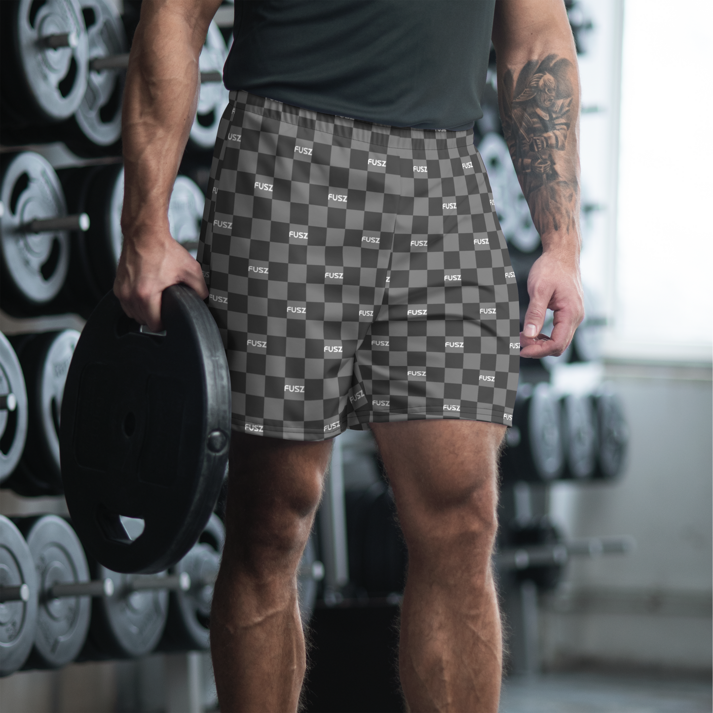 Men's Athletic Shorts - Checkered Fusz Gray