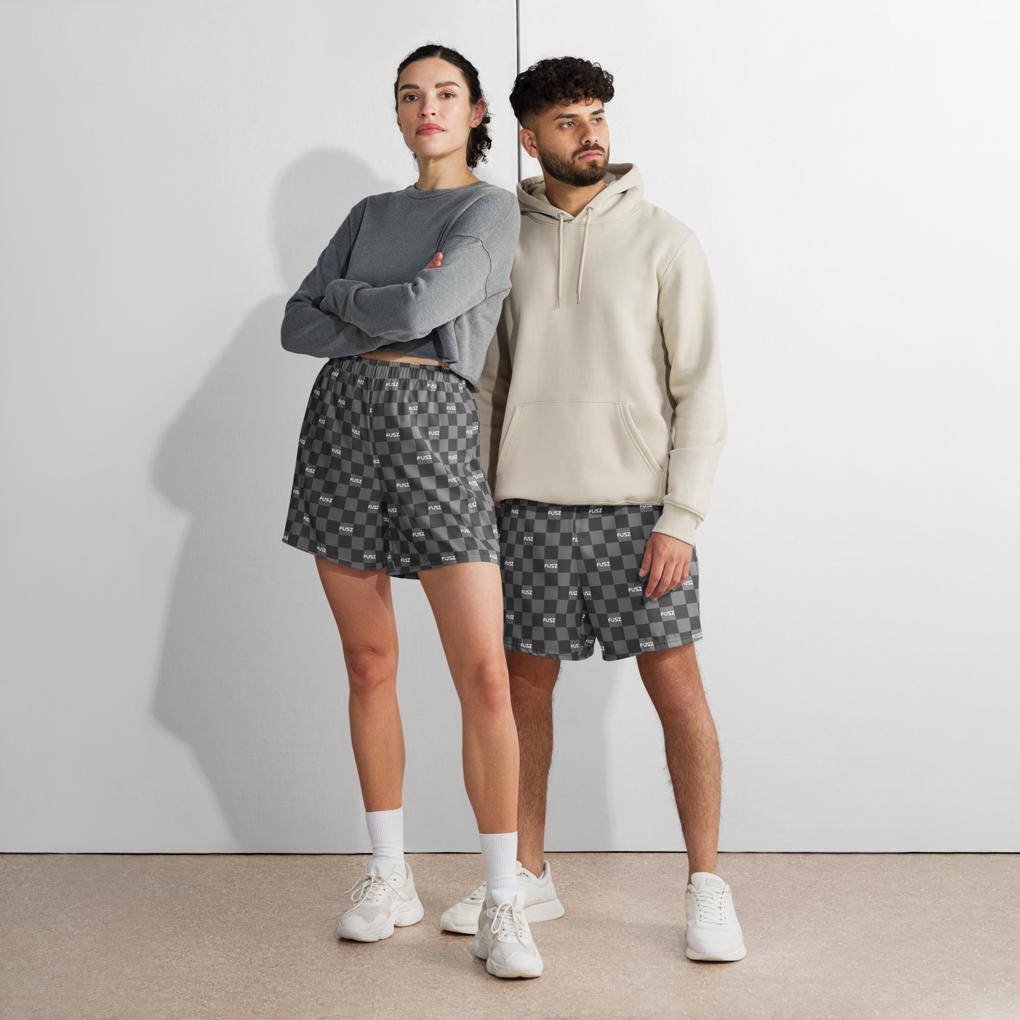 Men's Athletic Shorts - Checkered Fusz Gray