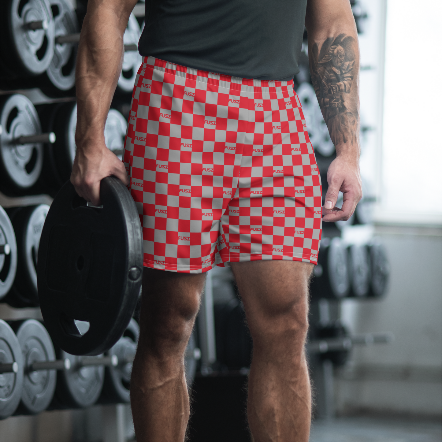 Men's Athletic Shorts - Checkered Fusz Red