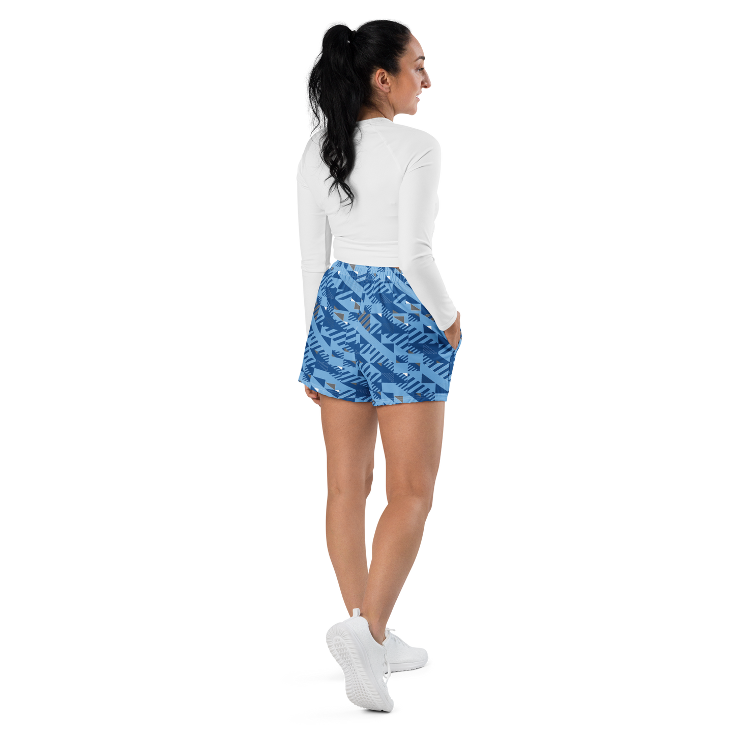Women's Athletic Shorts - Blue Fusz Pattern