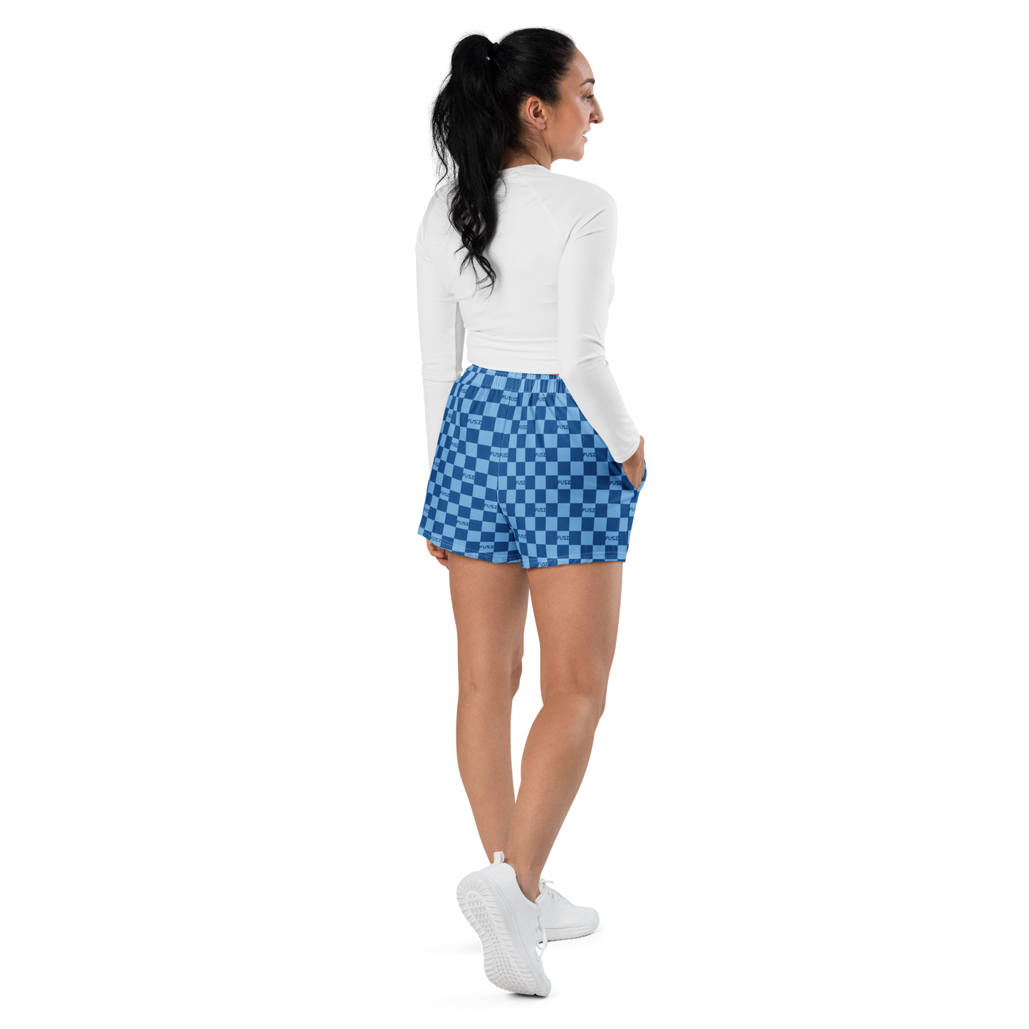 Women's Athletic Shorts - Checkered Fusz Blue