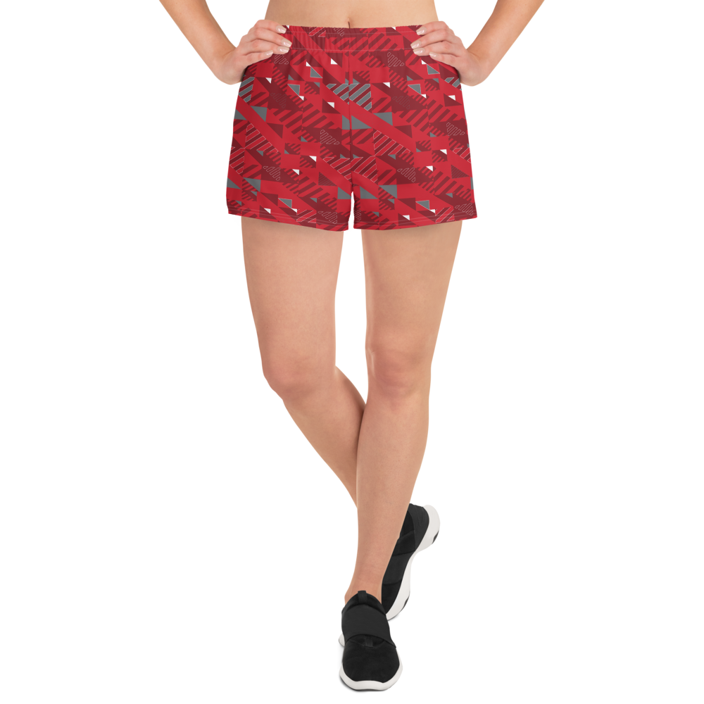 Women's Athletic Shorts - Red Fusz Pattern