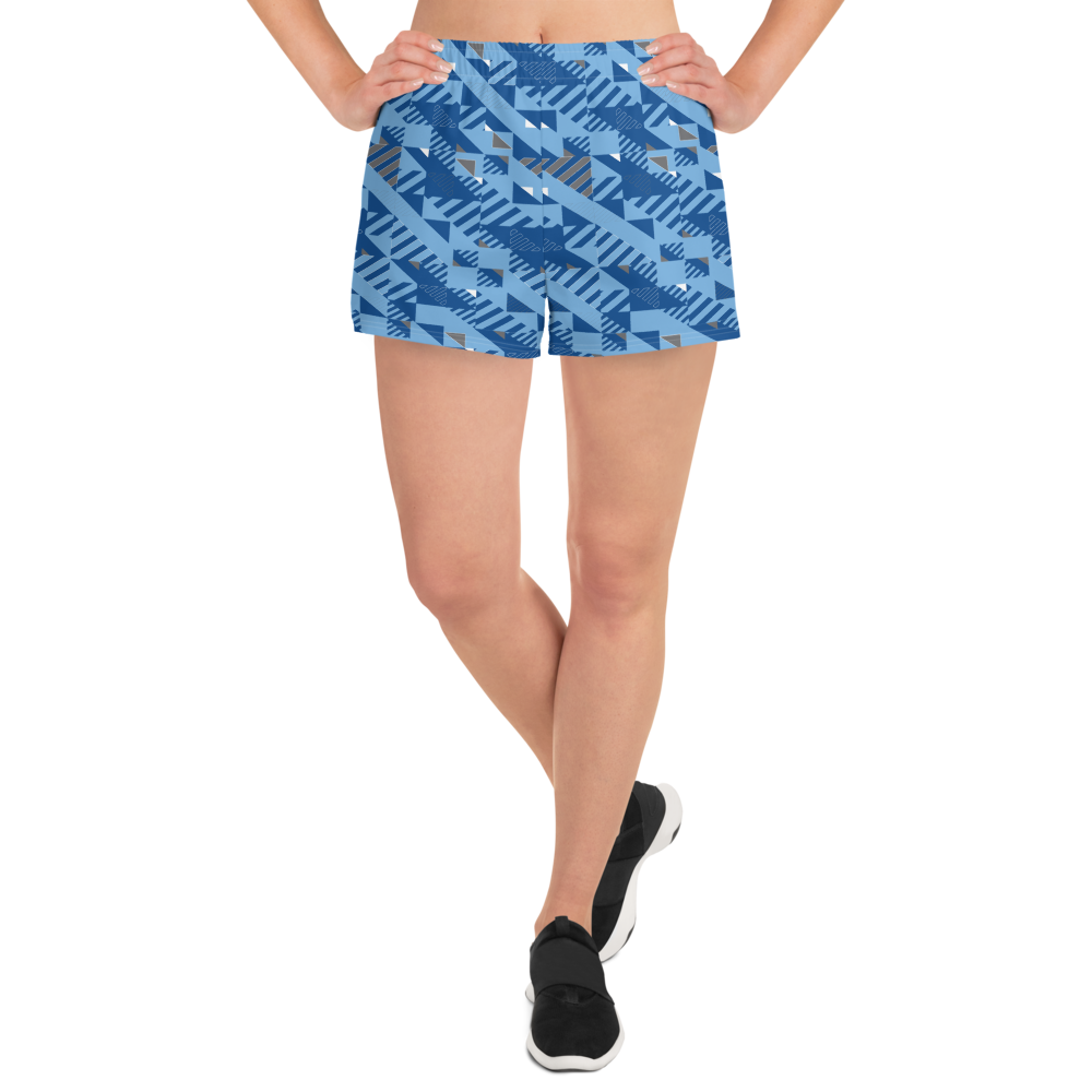 Women's Athletic Shorts - Blue Fusz Pattern