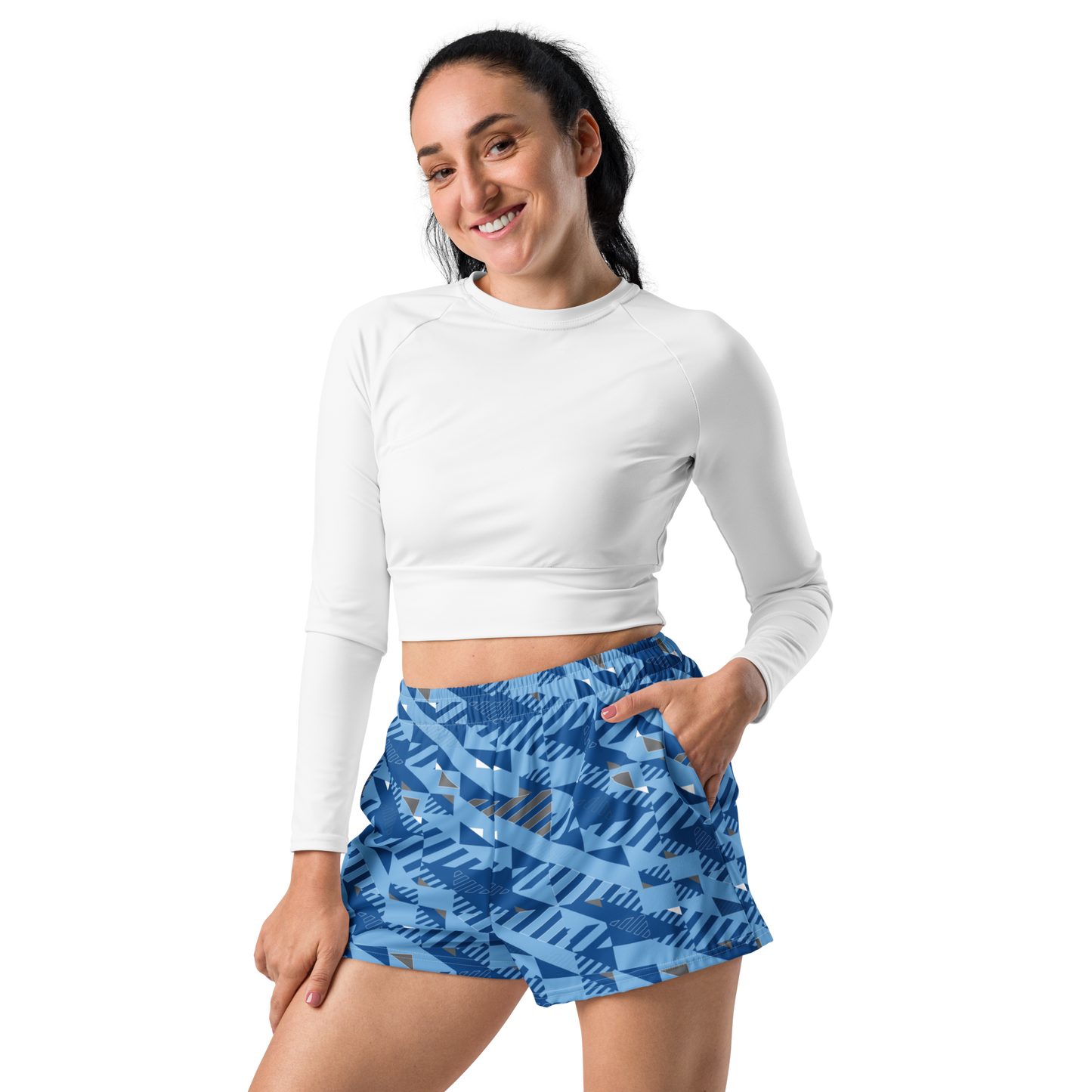 Women's Athletic Shorts - Blue Fusz Pattern