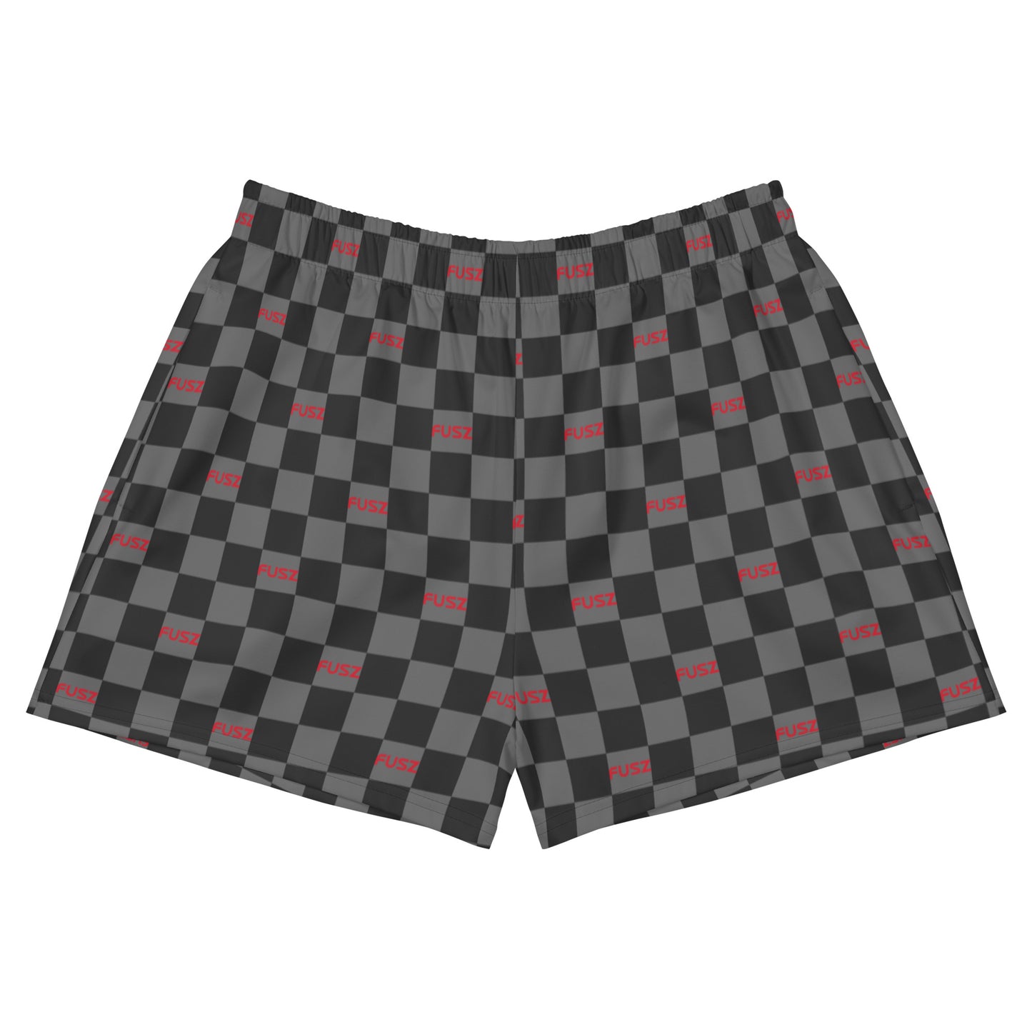 Women's Athletic Shorts - Checkered Fusz Gray and Red