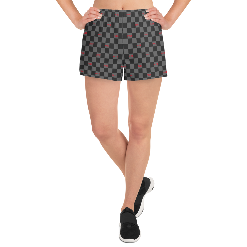 Women's Athletic Shorts - Checkered Fusz Gray and Red