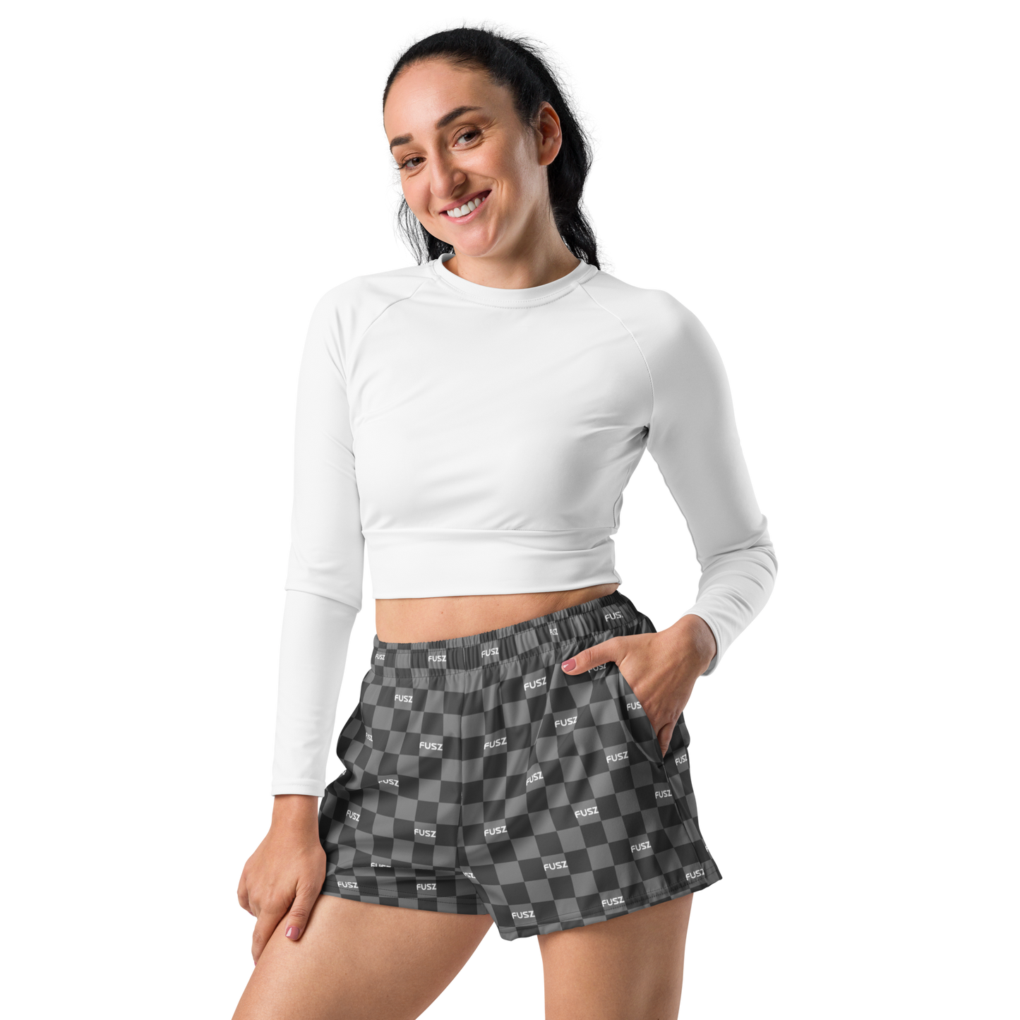 Women's Athletic Shorts - Checkered Fusz Gray