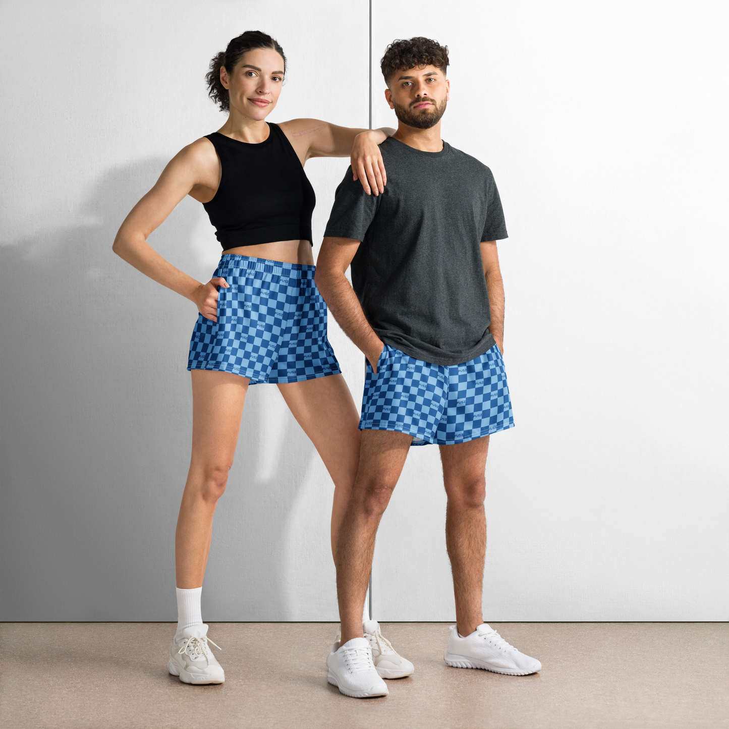 Women's Athletic Shorts - Checkered Fusz Blue
