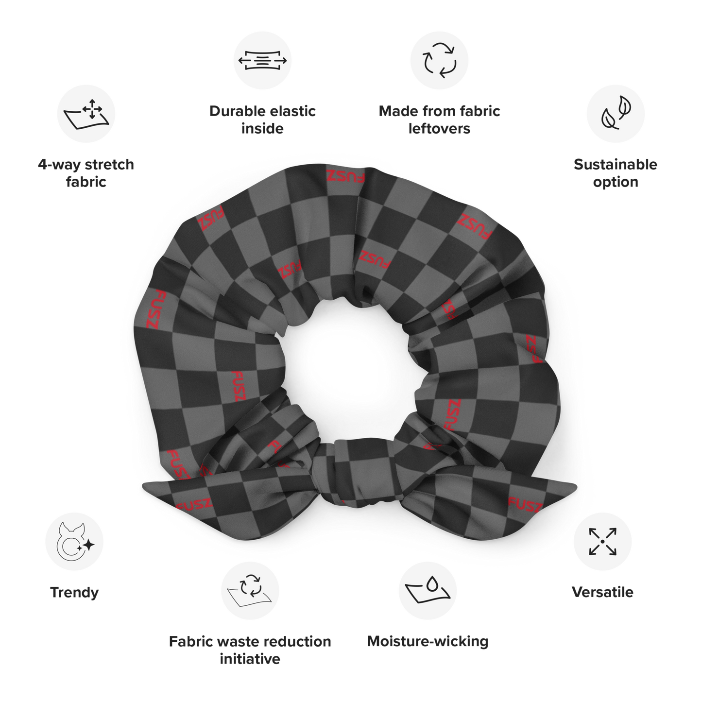 Scrunchie - Checkered Fusz Gray and Red