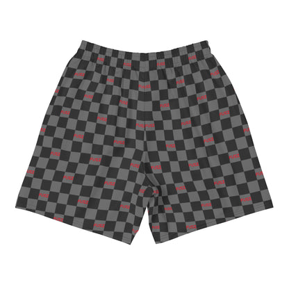 Men's Athletic Shorts - Checkered Fusz Gray and Red