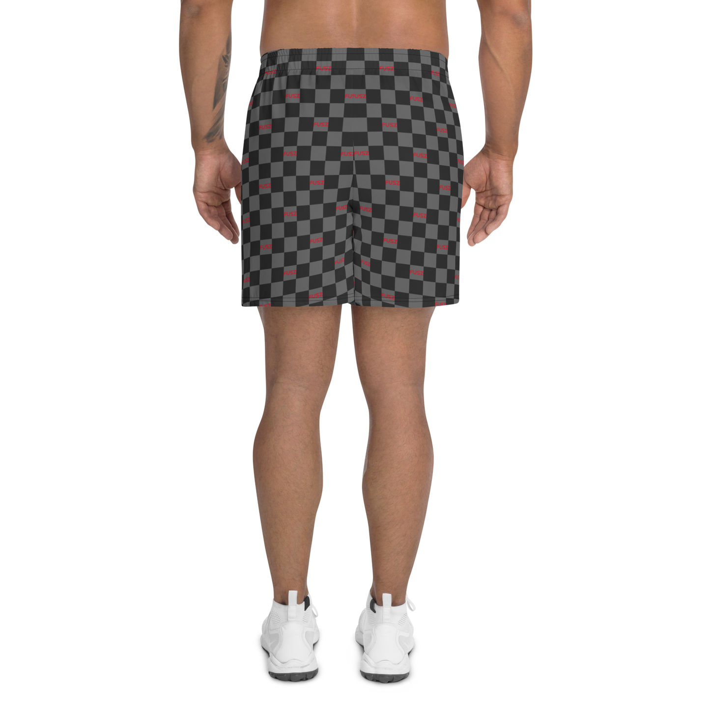 Men's Athletic Shorts - Checkered Fusz Gray and Red