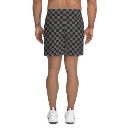 Men's Athletic Shorts - Checkered Fusz Gray and Red