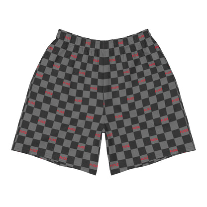 Men's Athletic Shorts - Checkered Fusz Gray and Red