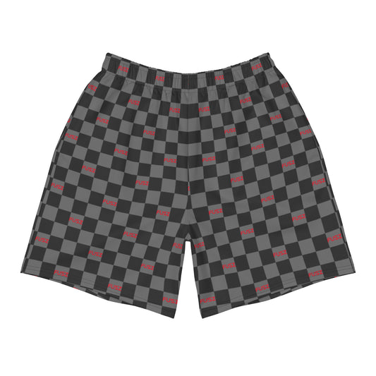 Men's Athletic Shorts - Checkered Fusz Gray and Red