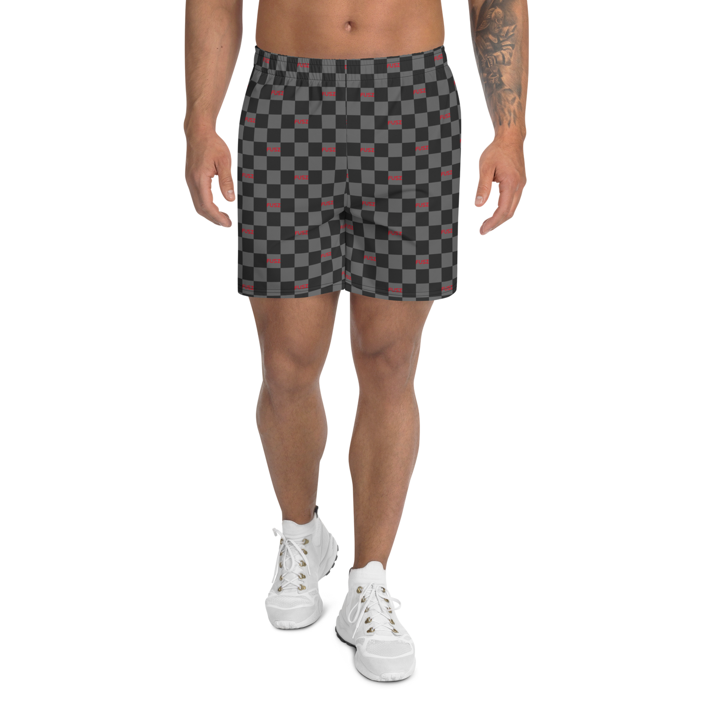 Men's Athletic Shorts - Checkered Fusz Gray and Red