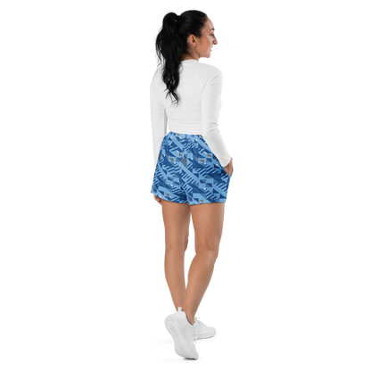 Women's Athletic Shorts - Blue Fusz Pattern
