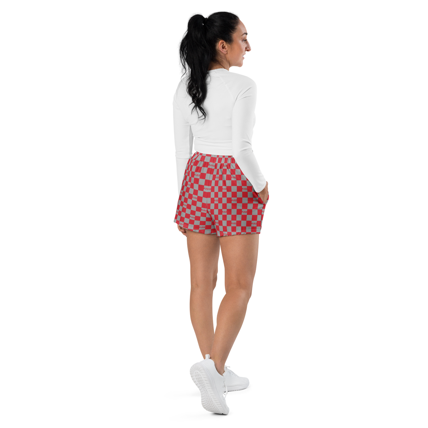 Women's Athletic Shorts - Checkered Fusz Red