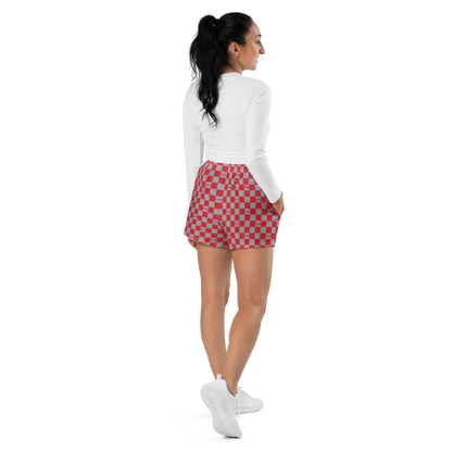 Women's Athletic Shorts - Checkered Fusz Red