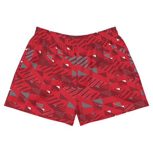 Women's Athletic Shorts - Red Fusz Pattern