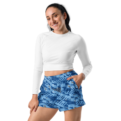 Women's Athletic Shorts - Blue Fusz Pattern
