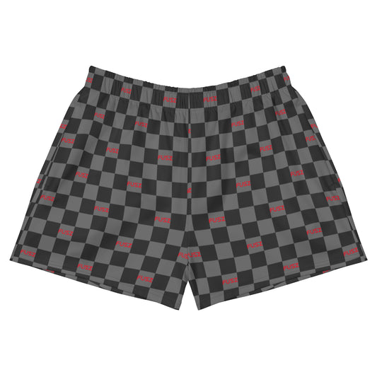 Women's Athletic Shorts -  Checkered Fusz Gray and Red