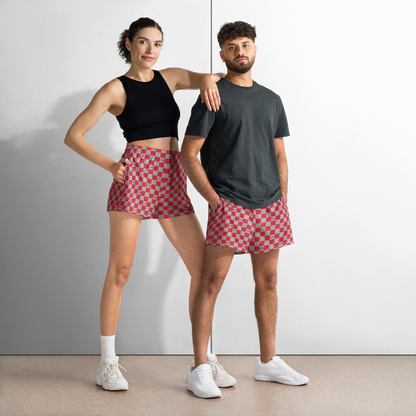 Women's Athletic Shorts - Checkered Fusz Red