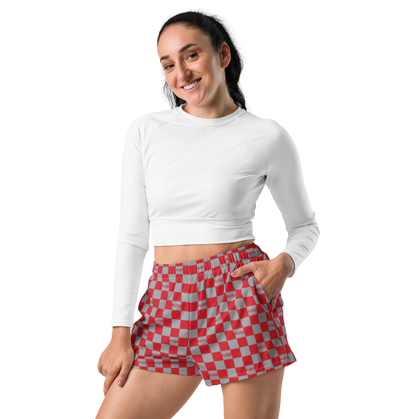 Women's Athletic Shorts - Checkered Fusz Red