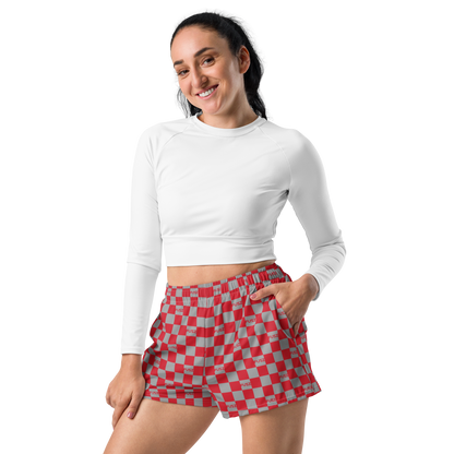 Women's Athletic Shorts - Checkered Fusz Red