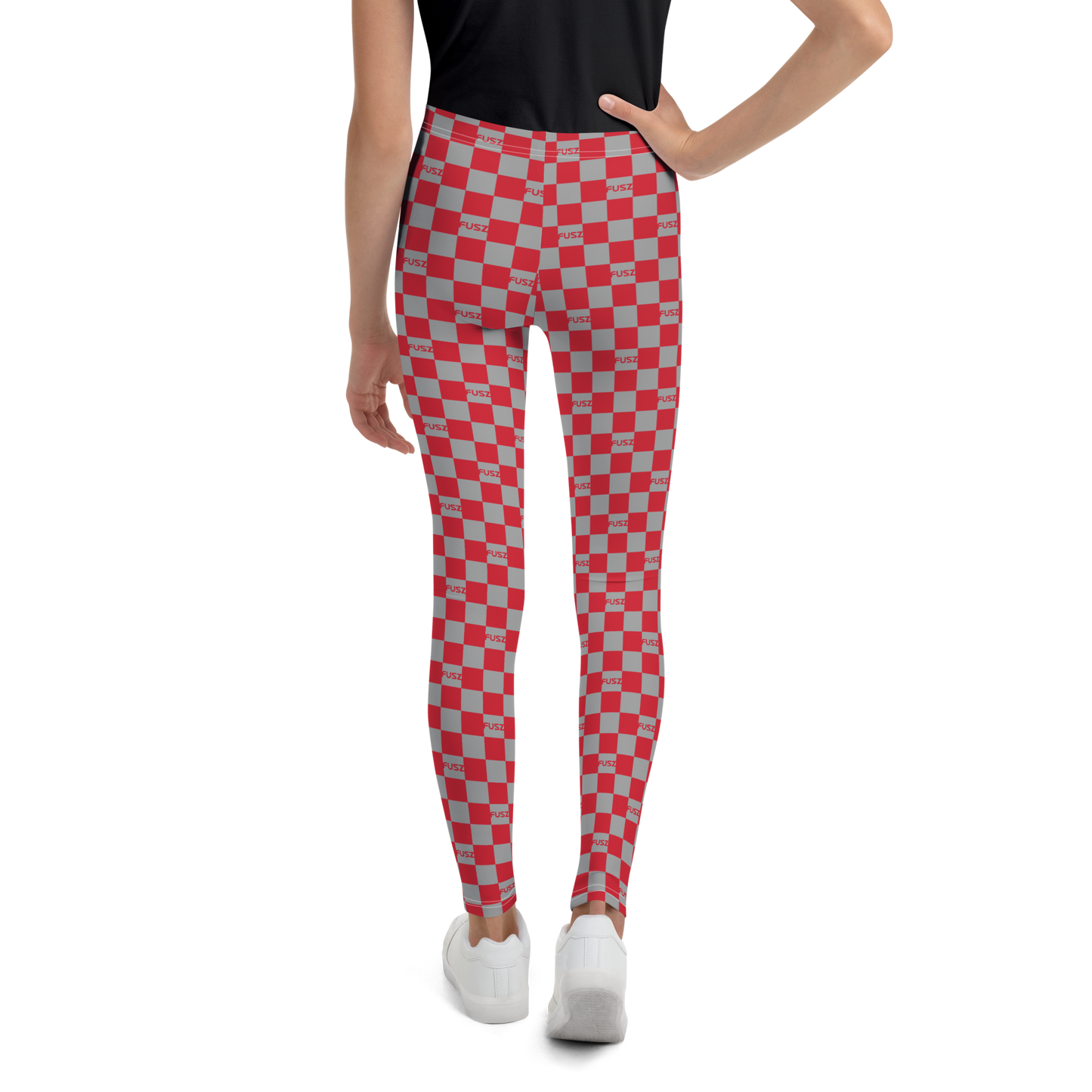 Youth Leggings - Checkered Fusz Red