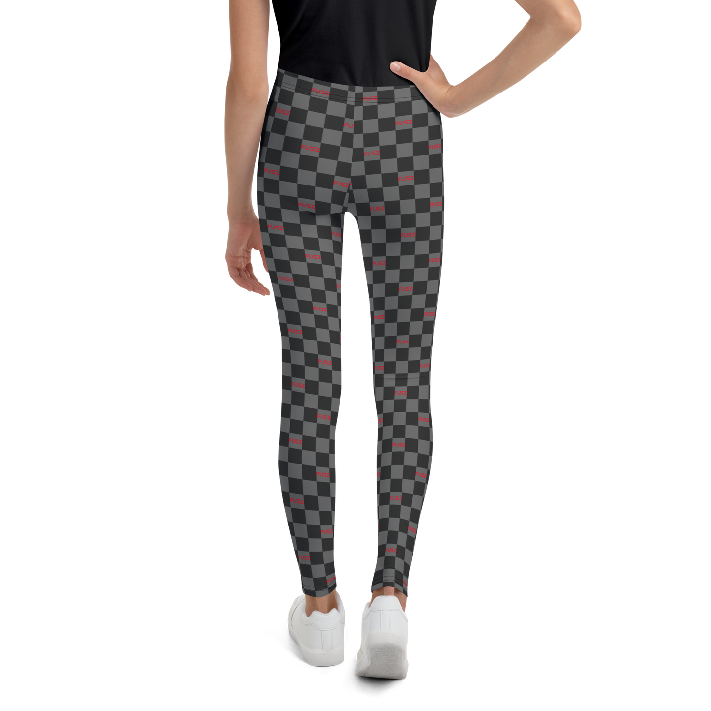 Youth Leggings - Checkered Fusz Gray and Red