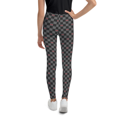 Youth Leggings - Checkered Fusz Gray and Red