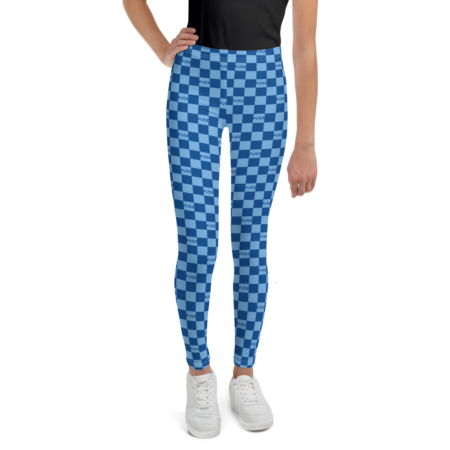 Youth Leggings - Checkered Fusz Blue