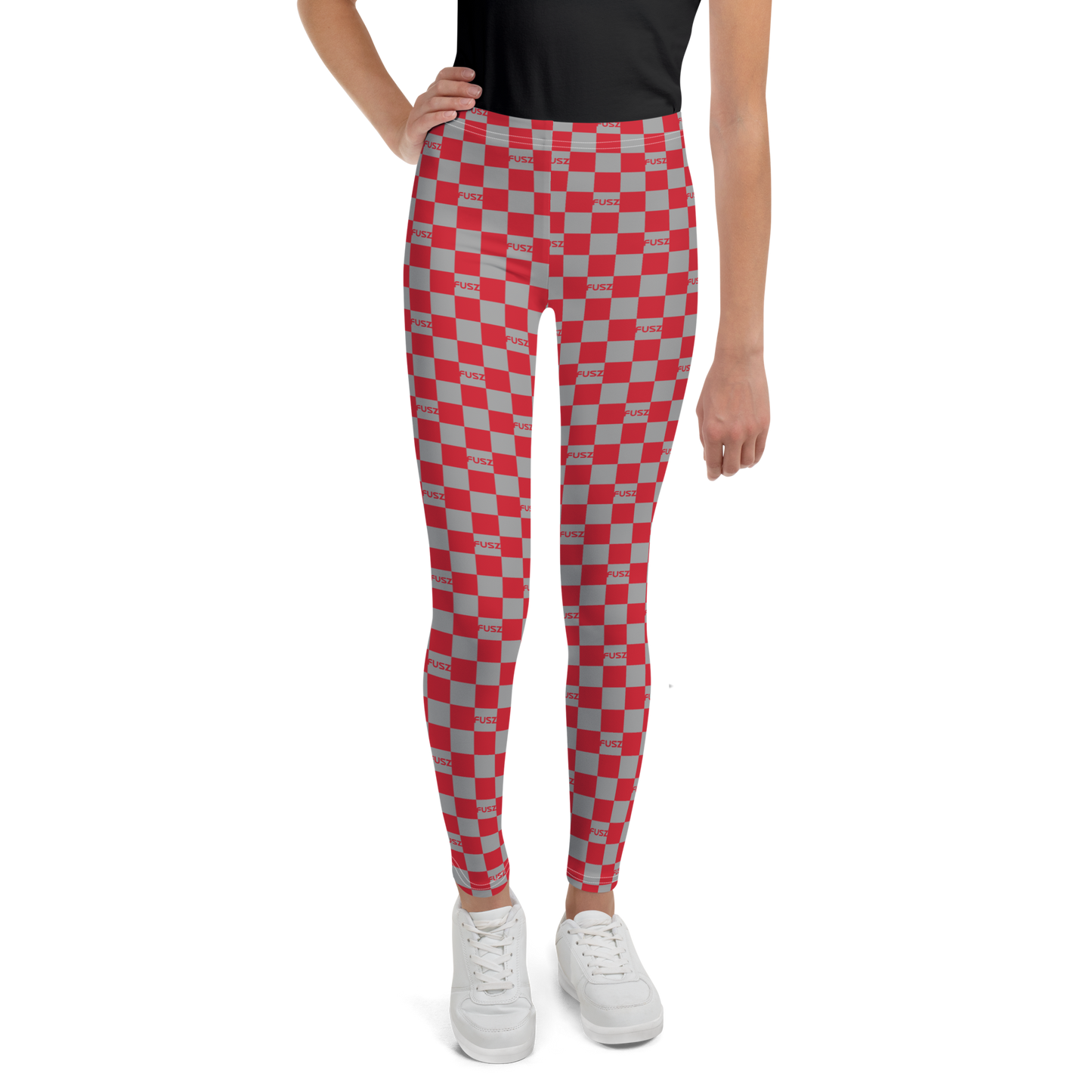 Youth Leggings - Checkered Fusz Red