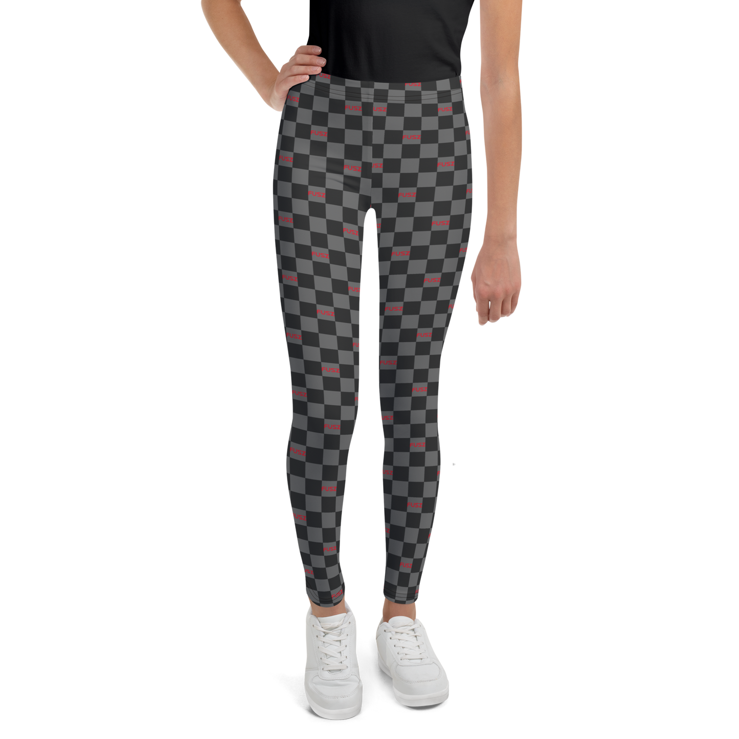 Youth Leggings - Checkered Fusz Gray and Red