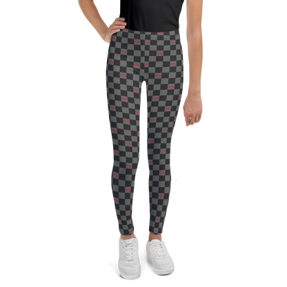 Youth Leggings - Checkered Fusz Gray and Red