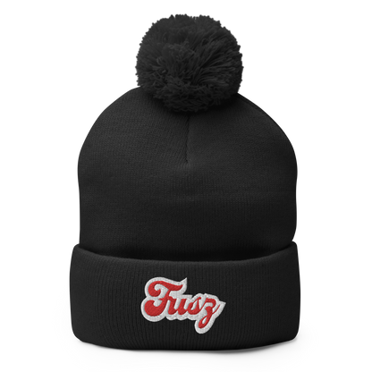 Adult Beanie With Pom-Pom - Embroidered Vintage Fusz Script