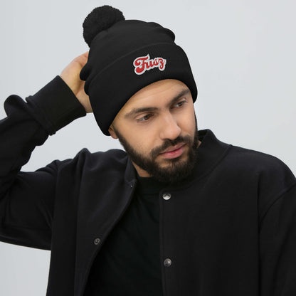 Adult Beanie With Pom-Pom - Embroidered Vintage Fusz Script