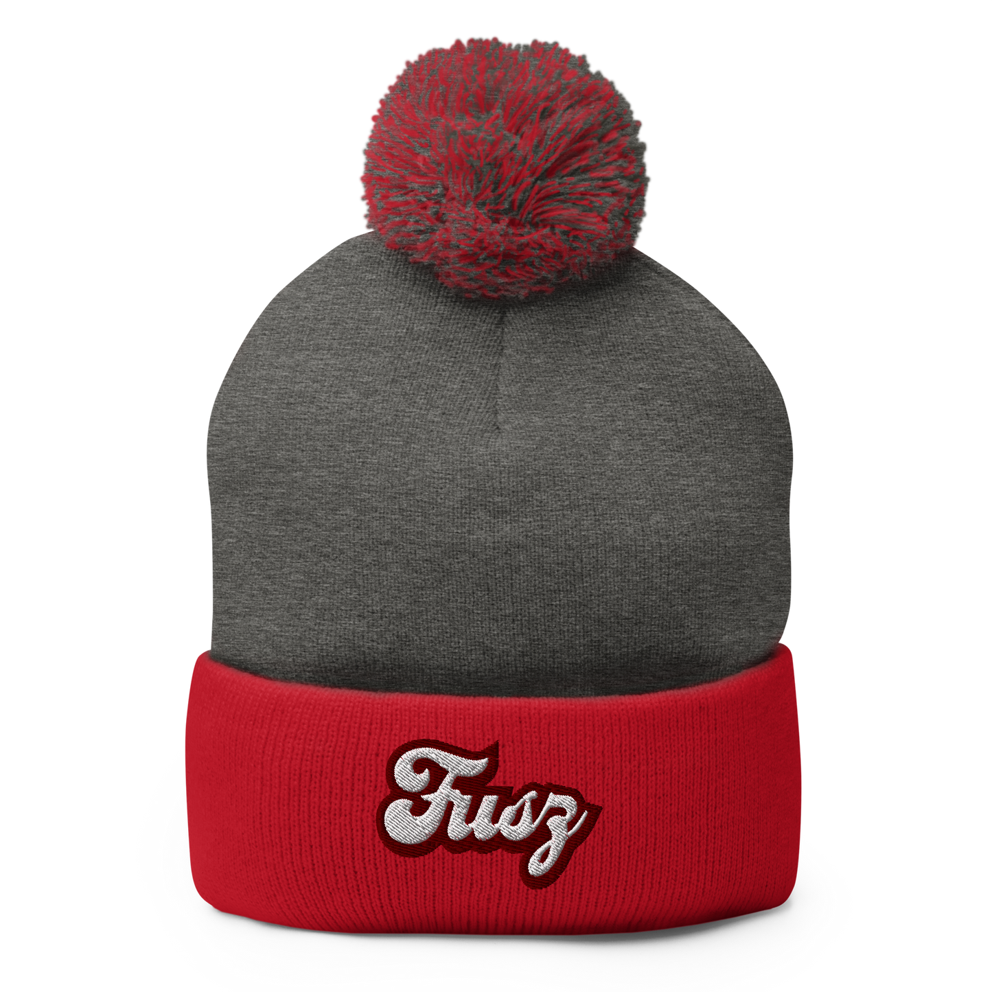 Adult Beanie With Pom-Pom - Embroidered Vintage Fusz Script