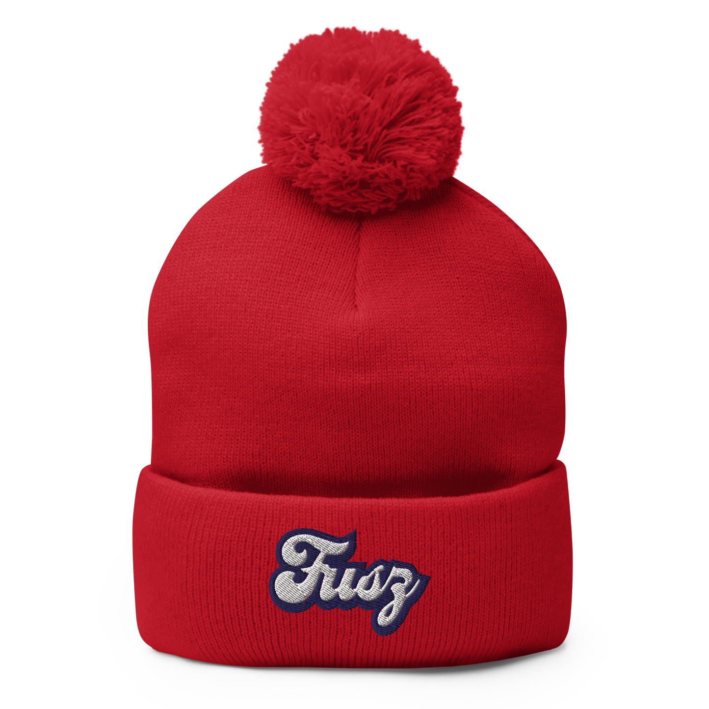 Adult Beanie With Pom-Pom - Embroidered Vintage Fusz Script