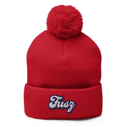 Adult Beanie With Pom-Pom - Embroidered Vintage Fusz Script