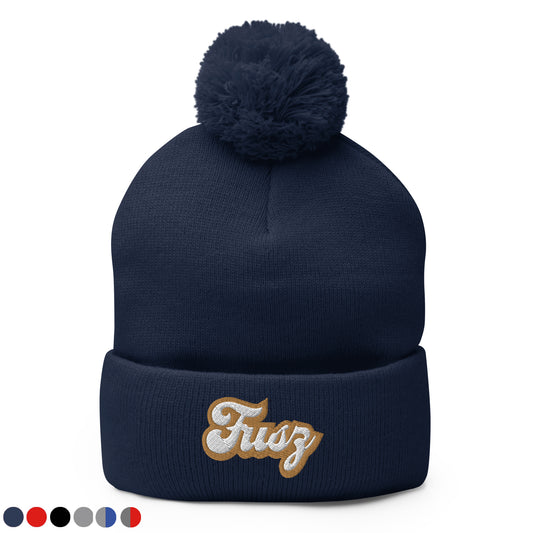 Adult Beanie With Pom-Pom - Embroidered Vintage Fusz Script